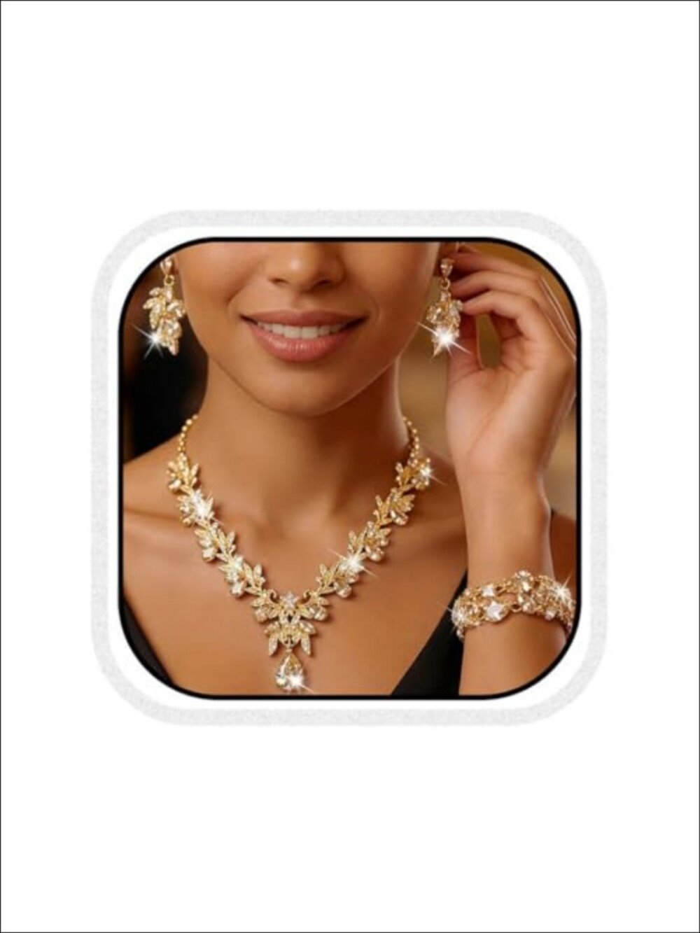 Rhinestone Wedding Jewelry Set Necklace Earrings Bracelet for Brides